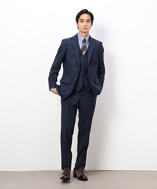 YUNSA ウインドペン／かすれチェック クラシック3ピーススーツ