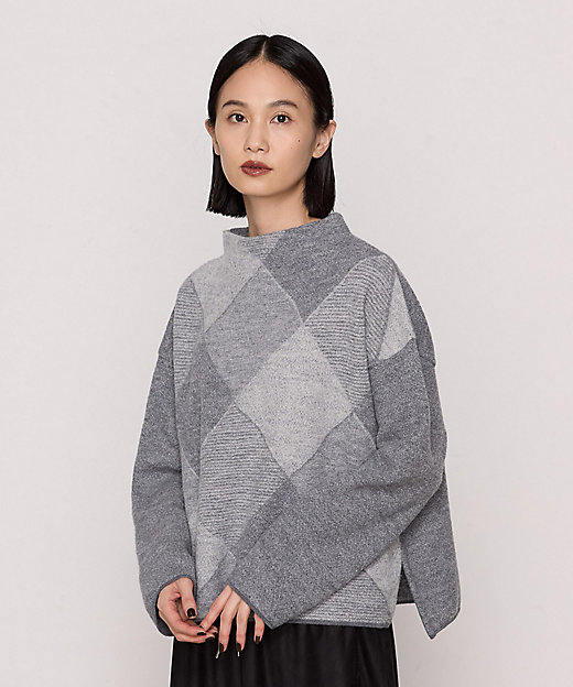 強縮ジャカード ブロックチェック柄ニット（7234II15