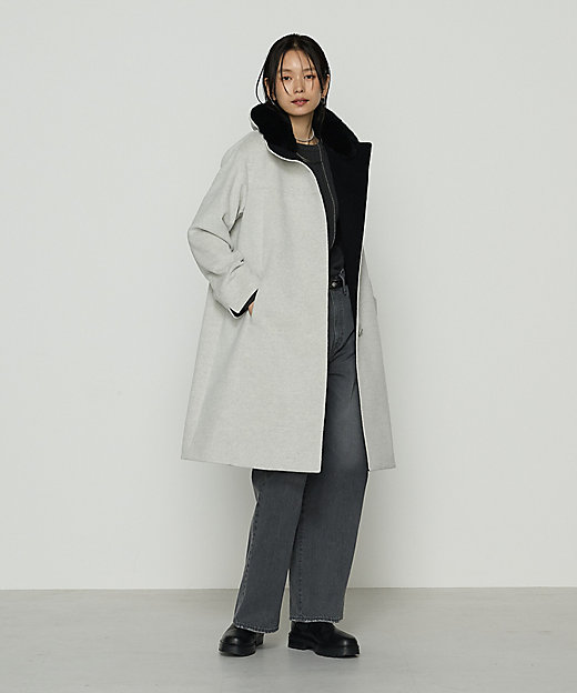 TALLサイズ 〕 アンゴラウール スタンドフーデットコート