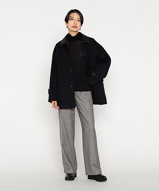 ＋サイズ 〕 シックツイードヘリンボーン ワイドパンツ