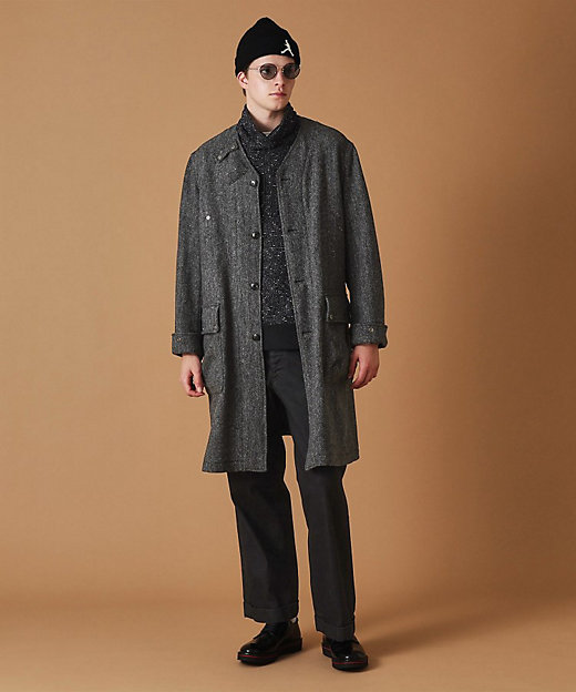 ウールヘリンボン ノーカラーコート（2002267528） | TAKEO