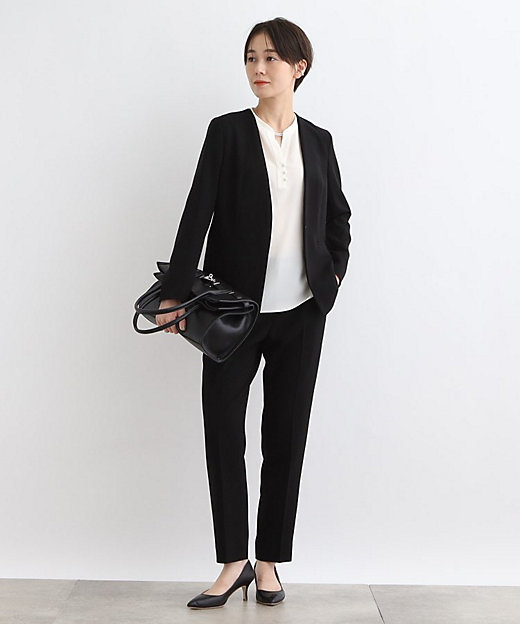 洗える／日本製／定番スーツ】トリアセテート混ストレッチノーカラー