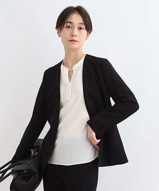 洗える／日本製／定番スーツ】トリアセテート混ストレッチノーカラー