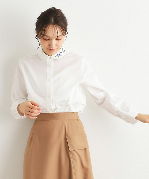 襟刺繍】ラウンドカラーブラウス（2002352289） | LAURA