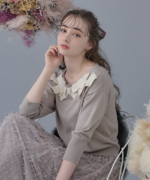 ほろ甘フェミニンニット】リボンネックニット（2002364619