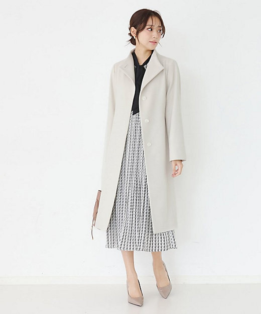 カシミヤ混／日本製】Iラインスタンドウィングカラーコート