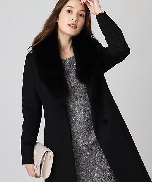 レリアン カシミヤ80％ セーブル混フォックスファー Aラインコート 13