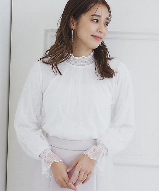 ラッキーインラブ テニスウェア 白レース長袖トップス US-XSサイズ