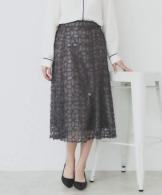 フラワーレース刺繍マーメイドスカート【洗濯機洗い可