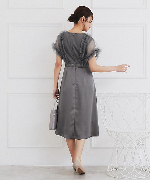 チュールフリルレイヤードサテンワンピース【洗濯機洗い可