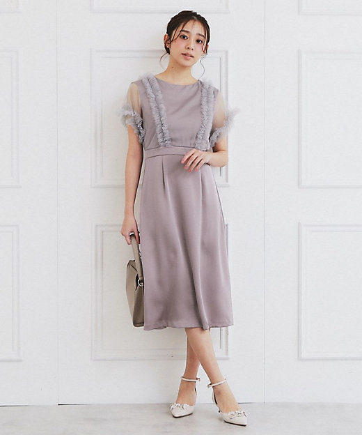 チュールフリルレイヤードサテンワンピース【洗濯機洗い可