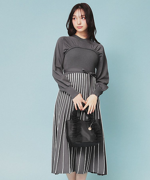 ビスチェライクバイカラーニットワンピース【洗濯機洗い可