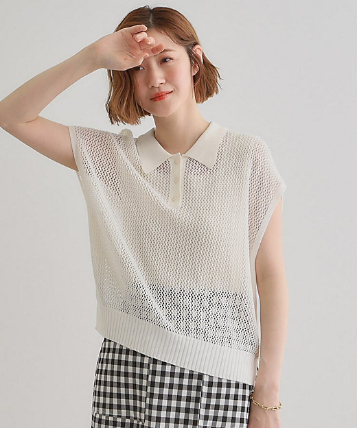 取り入れるだけで旬顔 メッシュ編みポロニット（2002438245