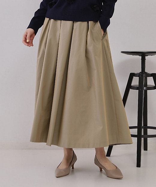 シャンブレータックフレアスカート【洗濯機洗い可