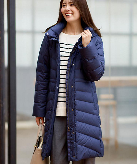 定番人気／ウエスト調整可】フーデッドロングダウンコート