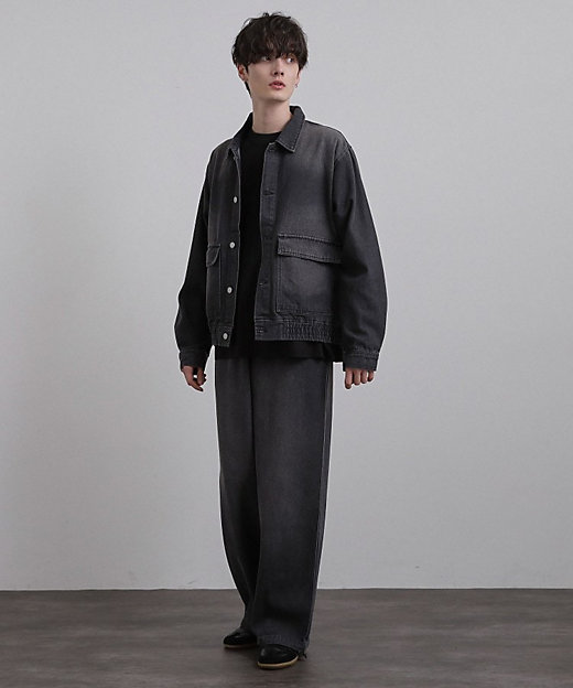 上下2点セット】デニムブルゾン＋ワイドデニムパンツ