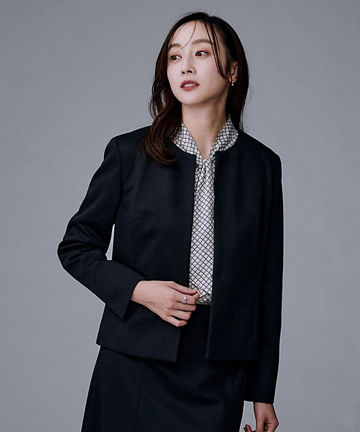 洗えるスーツ／ストレッチ】ウール混ジャージ ノーカラージャケット