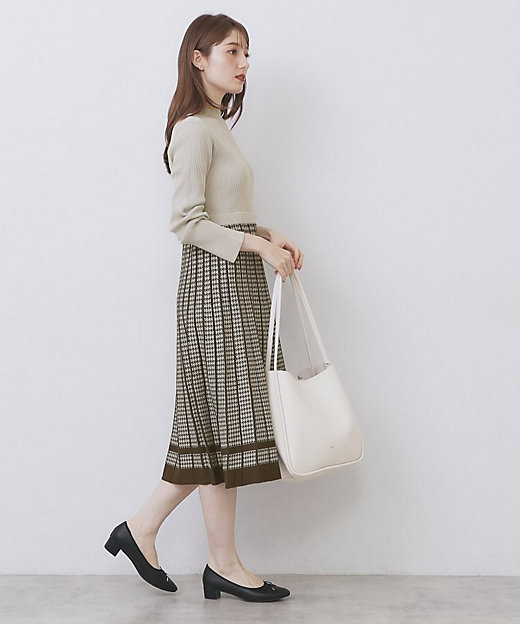 千鳥チェックバイカラーニットワンピース【洗濯機OK／抗ピル