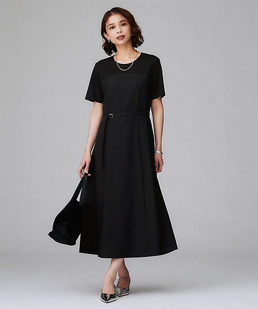 きれいめカジュアル／セミフレア】異素材ドッキングワンピース