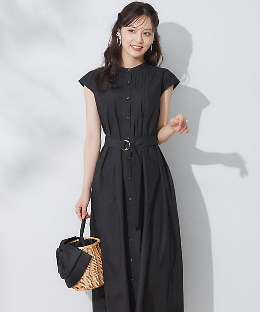 Aライン・細見え】フロントタックシャツワンピース