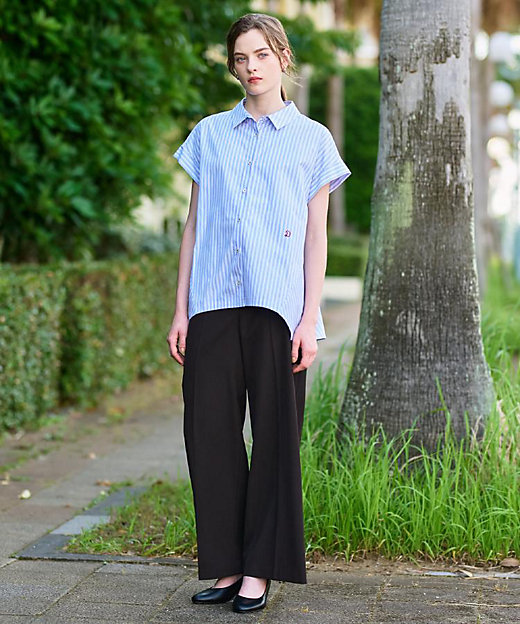 洗える／コットン100％】イレギュラーヘムストライプシャツ