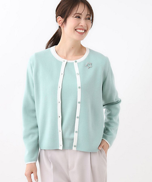 秋映え／単品使い◎／すっきり見え】ブローチ付きニットアンサンブル