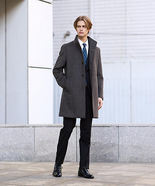 カシミヤブレンド ビーバー調ピンヘッドスタンドカラーコート