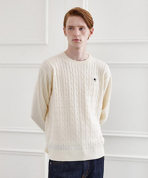 英国王室御用達 HARDY AMIES 立体ロゴ刺繍 ケーブルニット 日本製 英国