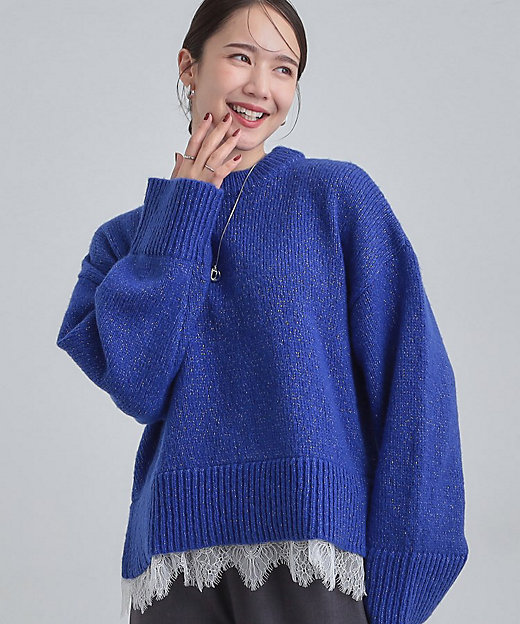 S－LL】インせず着られる 裾レースラメニット