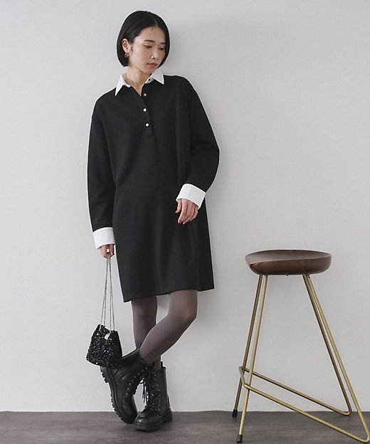 ポロ衿配色ミニワンピース【洗濯機OK】（2002556197