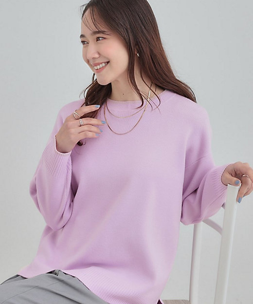 洗濯機可／セットアップ可／毛玉になりにくい】クルーネックニット