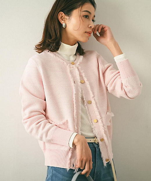 洗える／ジャケット風】ツイードニットカーディガン