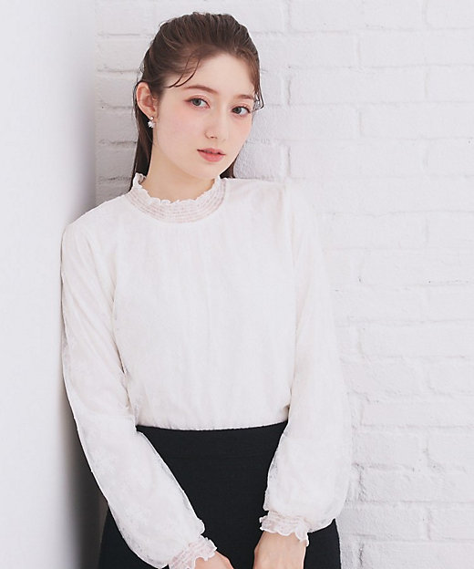 フリルハイネックレーストップス【洗濯機OK】（2002567908