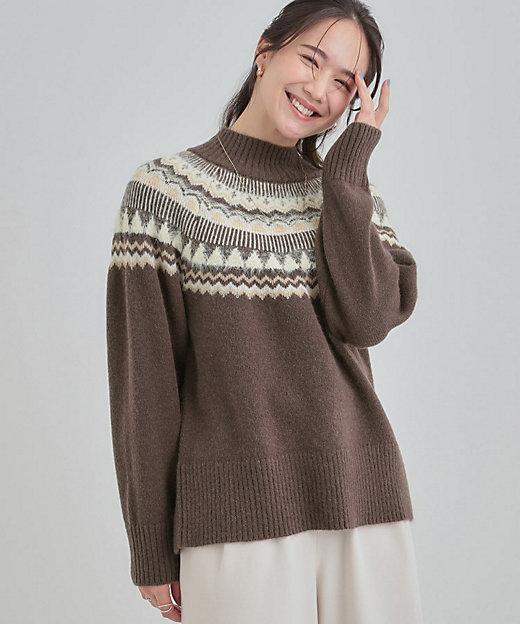 洗濯機可／S－LL】配色が大人かわいい フェアアイル柄求心ニット