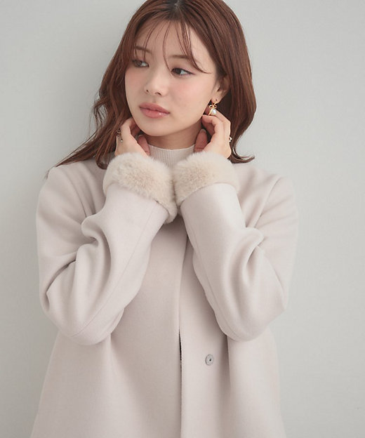大人レディ・フェイクファー取り外し可能】ケープ風ショートコート