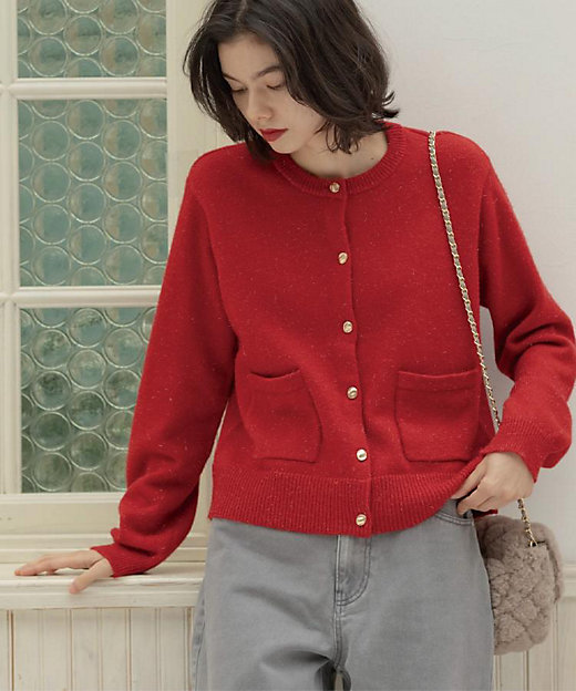 金ボタンラメニットカーディガン【洗濯機OK】（2002587845