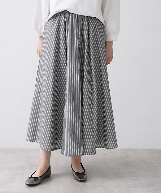 セットアップ可／洗える】先染めストライプフレアスカート