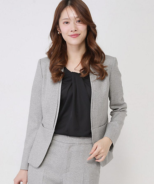 手洗い可／日本製／スーツ可】美シルエット カラーレスジャケット