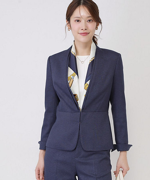 手洗い可／日本製／スーツ可】美シルエット カラーレスジャケット