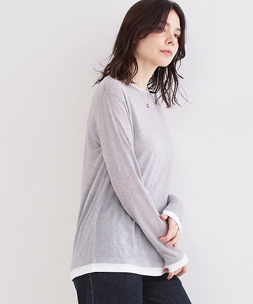 配色レイヤードロングスリーブTシャツ【洗える