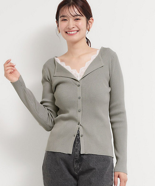 レースレイヤードリブニット（2002603306） | THE SHOP TK