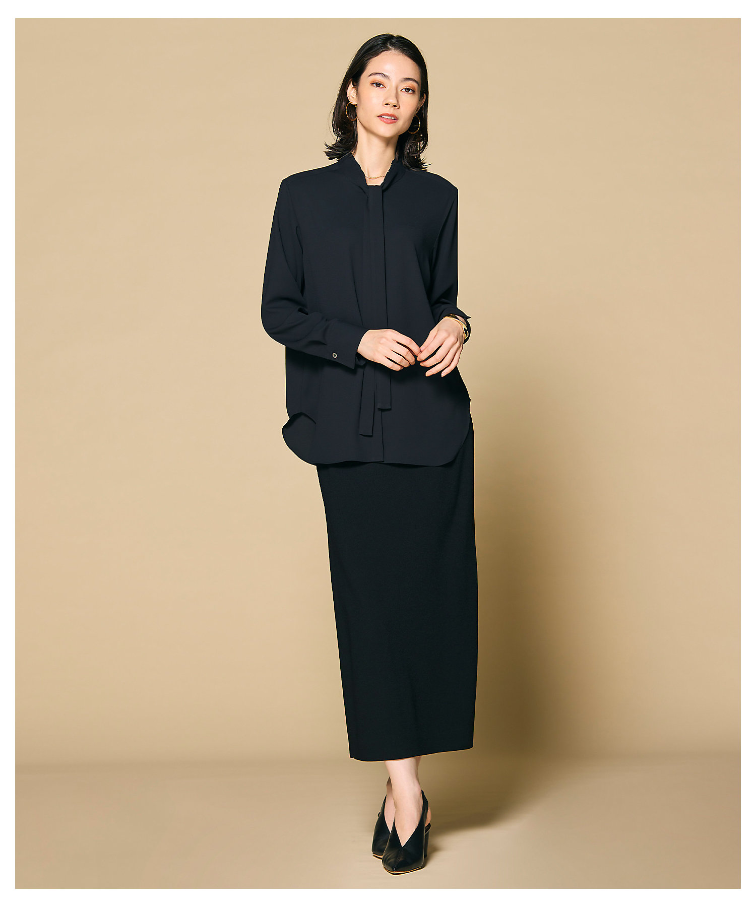 洗える】EVA ／ ボウタイロングスリーブブラウス