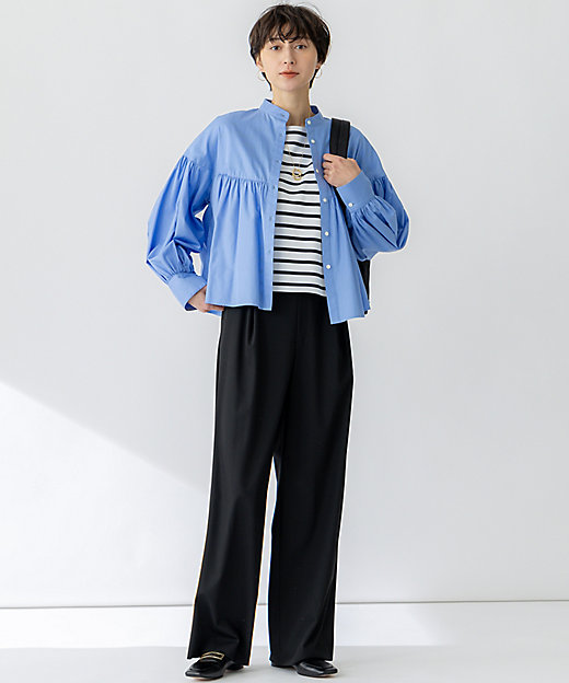 洗える】CANCLINI ギャザー フレア ブラウス