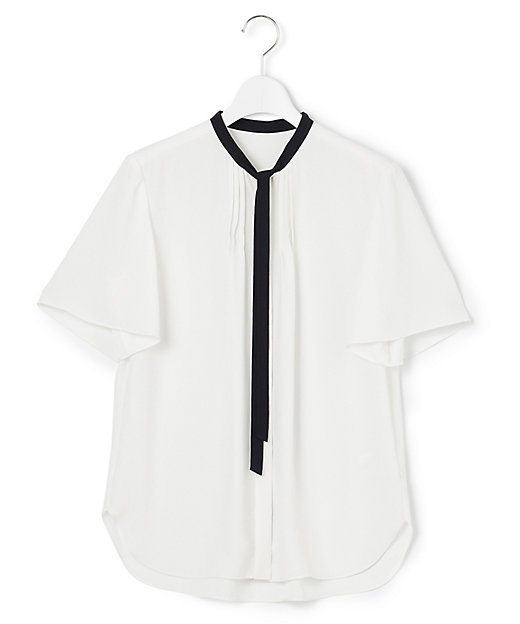 洗える】バックサテンアムンゼン バイカラー ボウタイ ブラウス