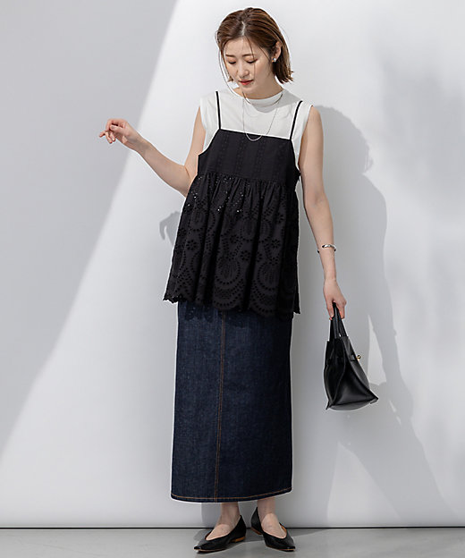 洗える】コットンエンブロイダリー キャミソール