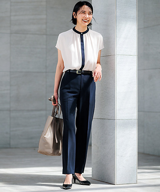 洗える】バックサテンアムンゼン パール釦 ブラウス