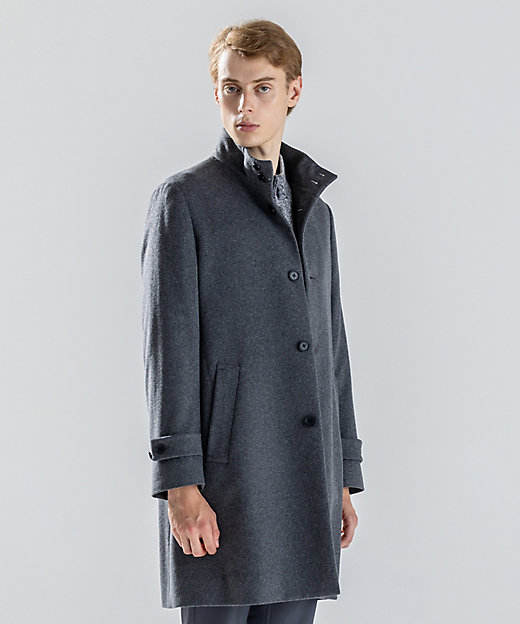 新素材】ライトウールシャギー スタンドカラーシングルブレストコート