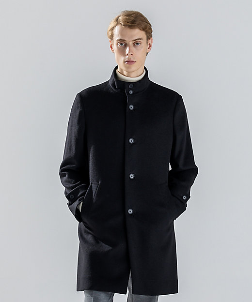 新素材】ライトウールシャギー スタンドカラーシングルブレストコート