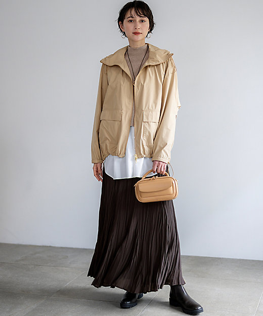 撥水加工】ソフトメモリータフタ スタンドネック ブルゾン