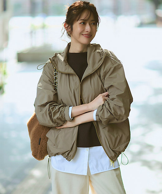 撥水加工】ソフトメモリータフタ スタンドネック ブルゾン